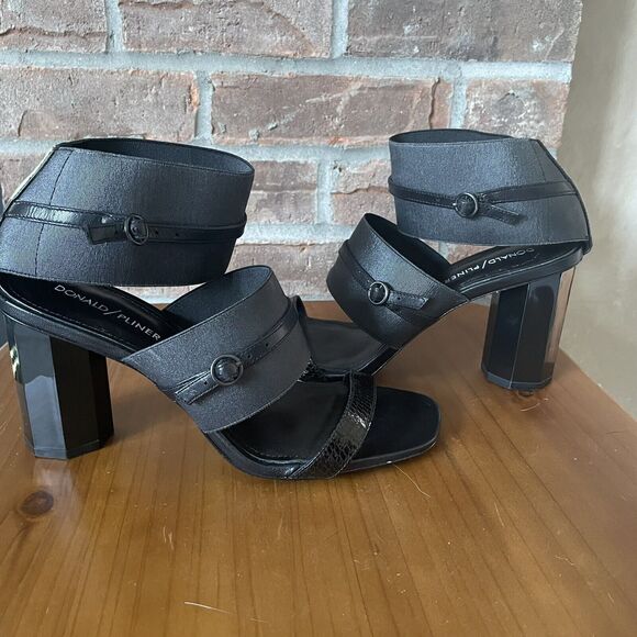 Donald J Pliner Edie Open Toe Size 8 Pumps Sandals Heels Black Italian Leather - Picture 3 of 14